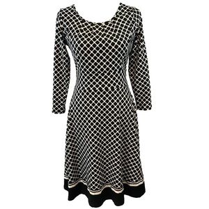 Talbot Stretch Black Cream Diamond Print Dress